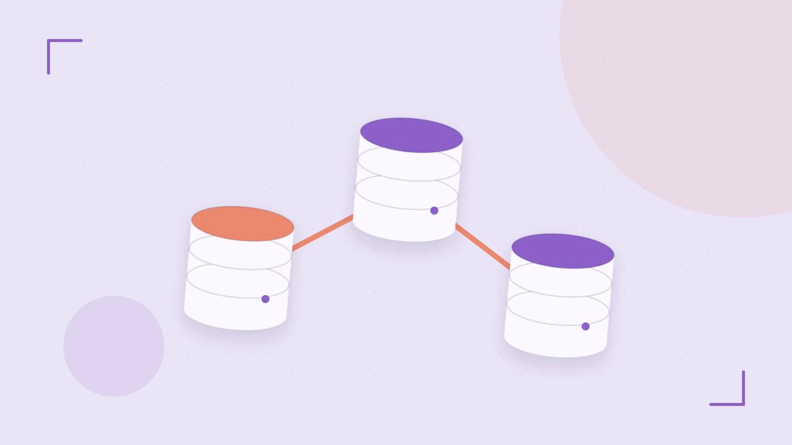 Editorial illustration of structured records, database cylinders and relationships between tables