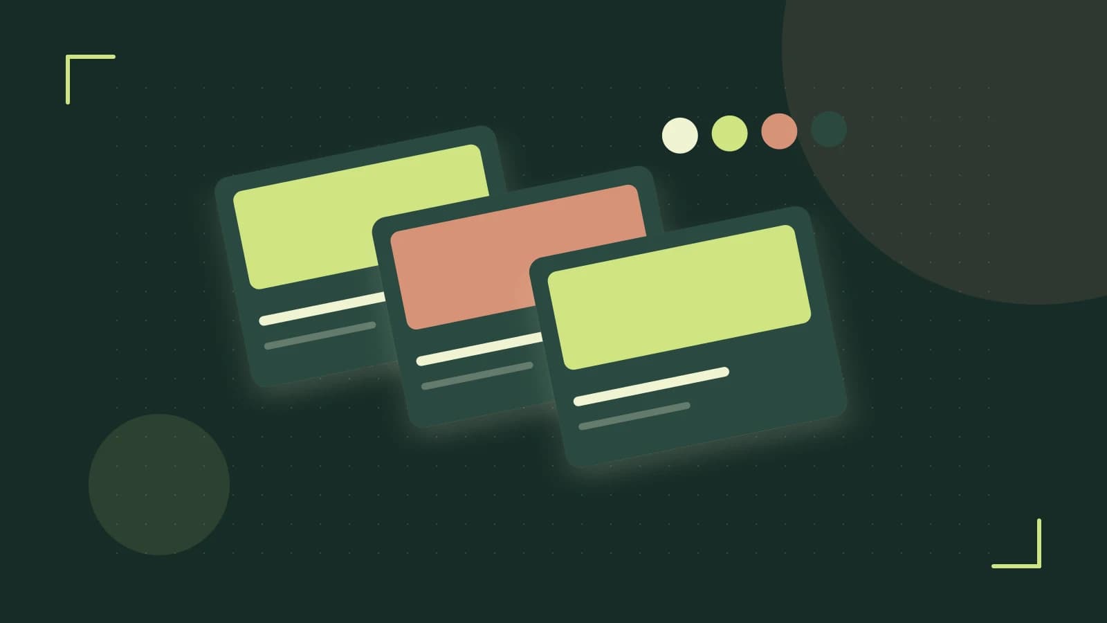 Editorial illustration of responsive browser layouts, overlapping design components and a color system