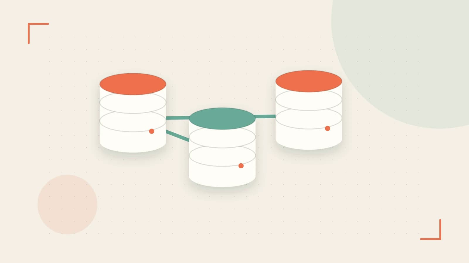 Editorial illustration of structured records, database cylinders and relationships between tables