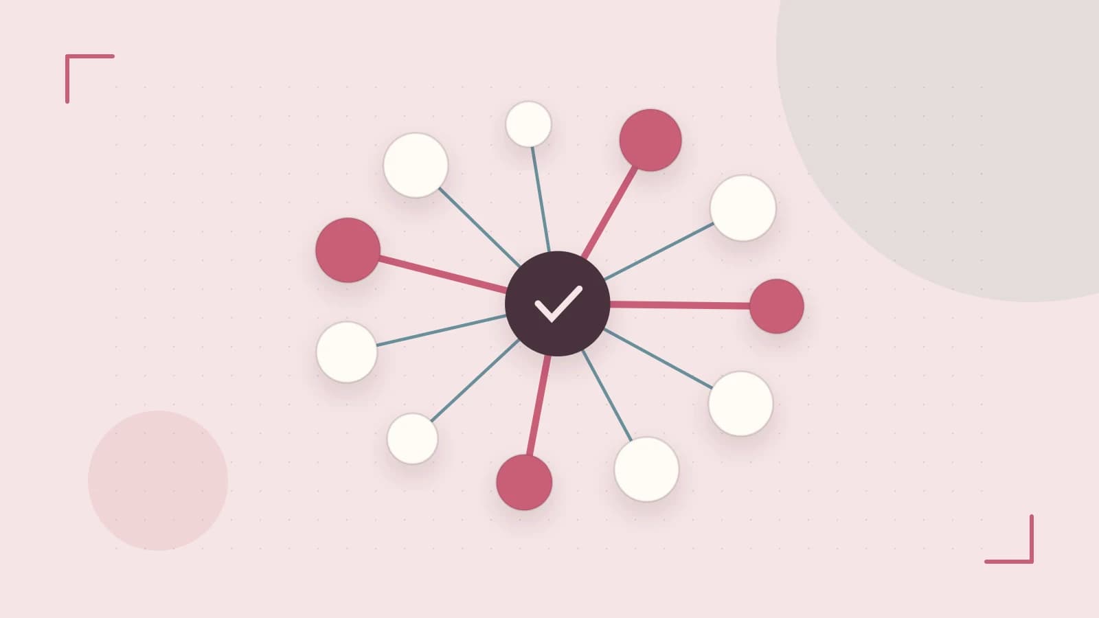 Editorial illustration of an algorithmic node graph with branching paths and a highlighted result