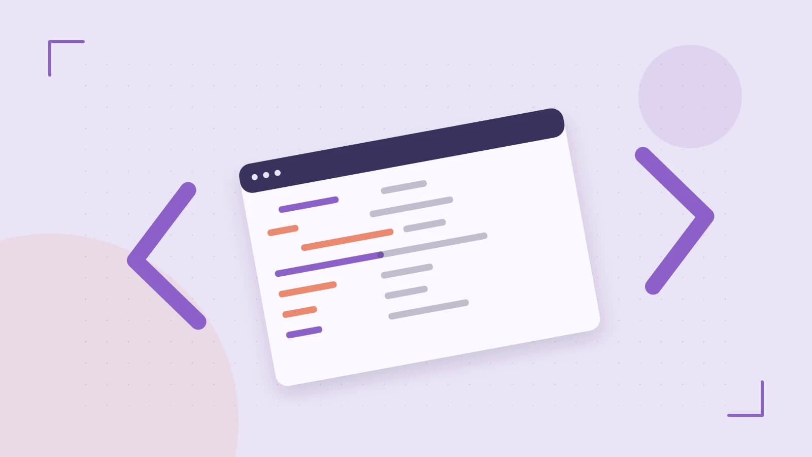 Editorial illustration of an abstract code editor, syntax blocks and oversized programming brackets