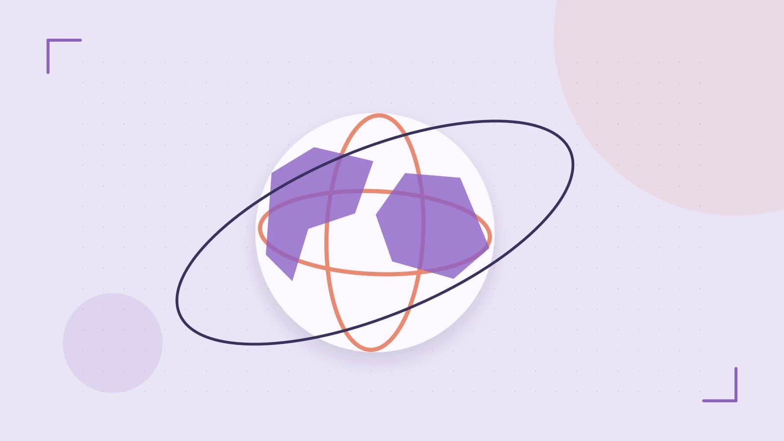 Editorial illustration of an editorial globe with meridians and layered geographic shapes
