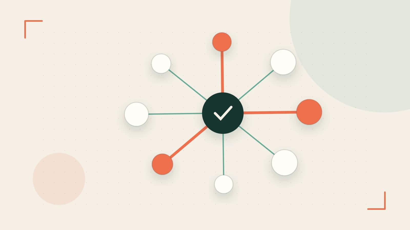Editorial illustration of an algorithmic node graph with branching paths and a highlighted result