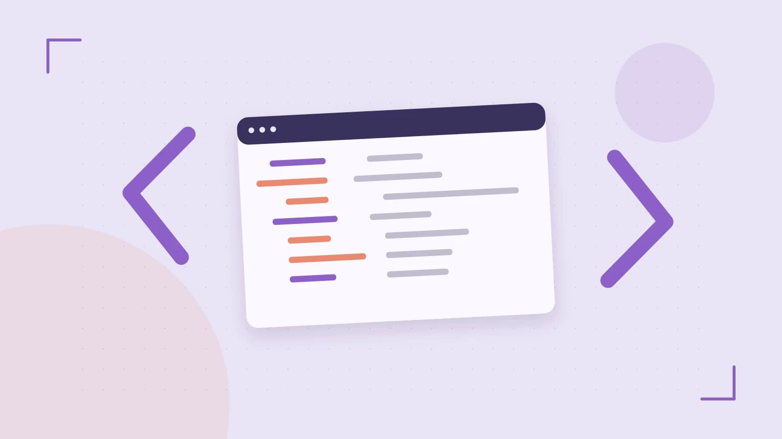 Editorial illustration of an abstract code editor, syntax blocks and oversized programming brackets