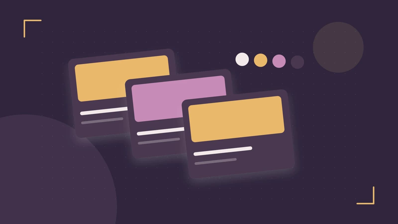 Editorial illustration of responsive browser layouts, overlapping design components and a color system