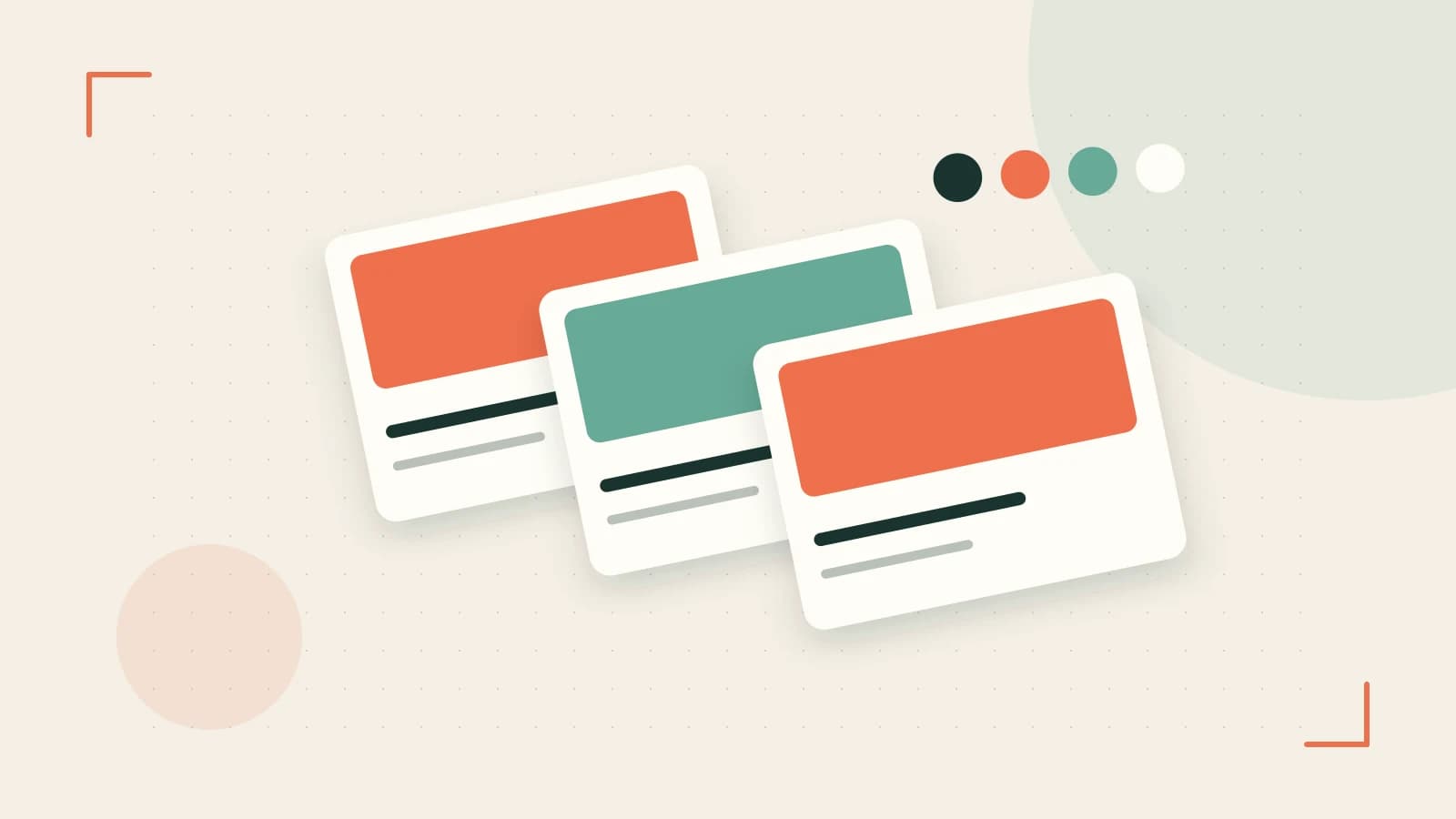 Editorial illustration of responsive browser layouts, overlapping design components and a color system