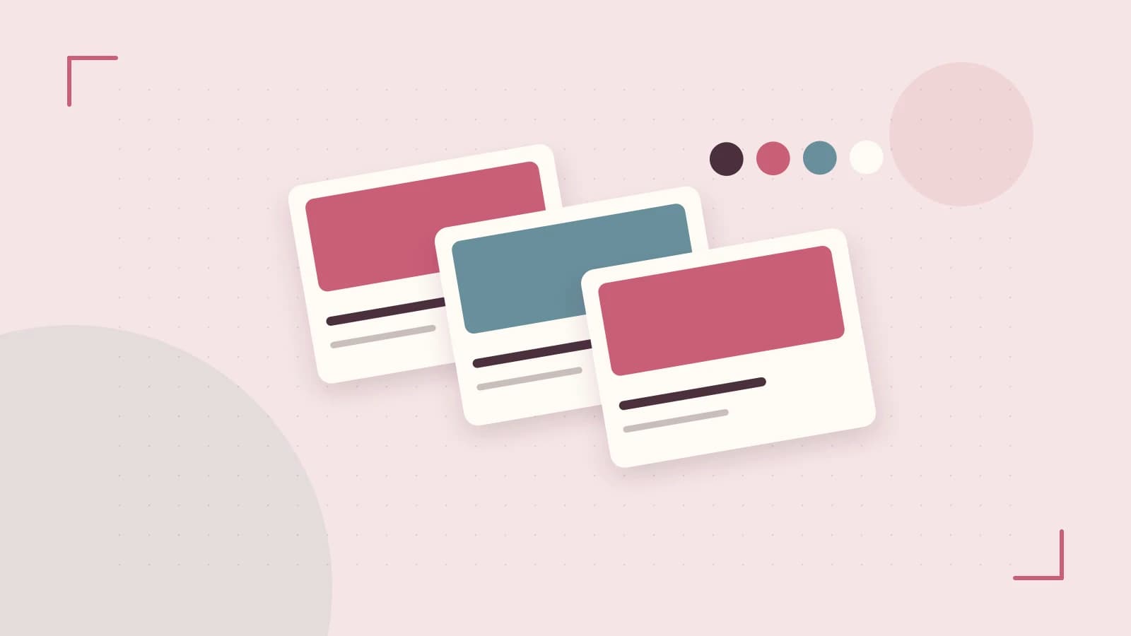 Editorial illustration of responsive browser layouts, overlapping design components and a color system