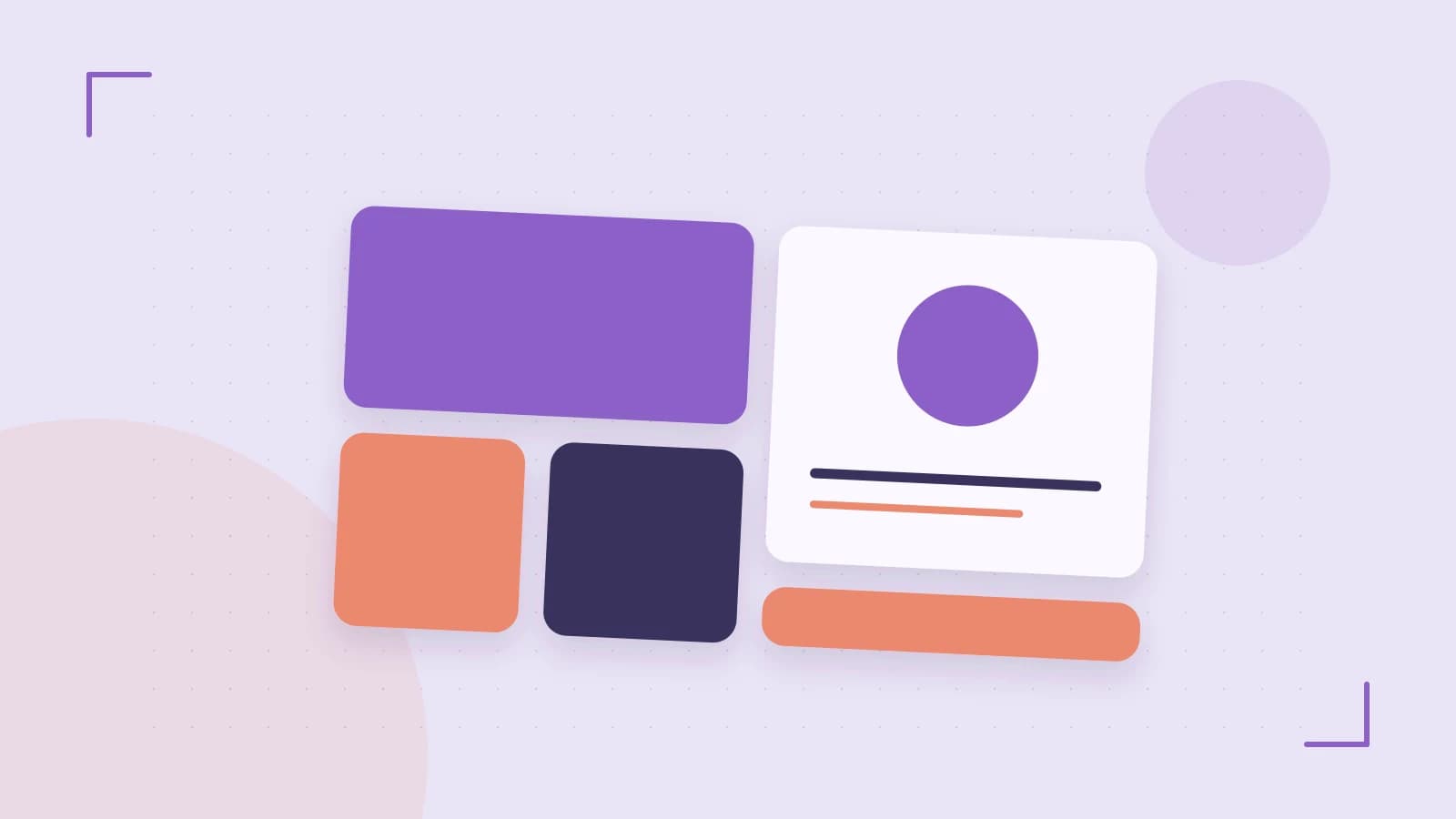 Editorial illustration of responsive browser layouts, overlapping design components and a color system