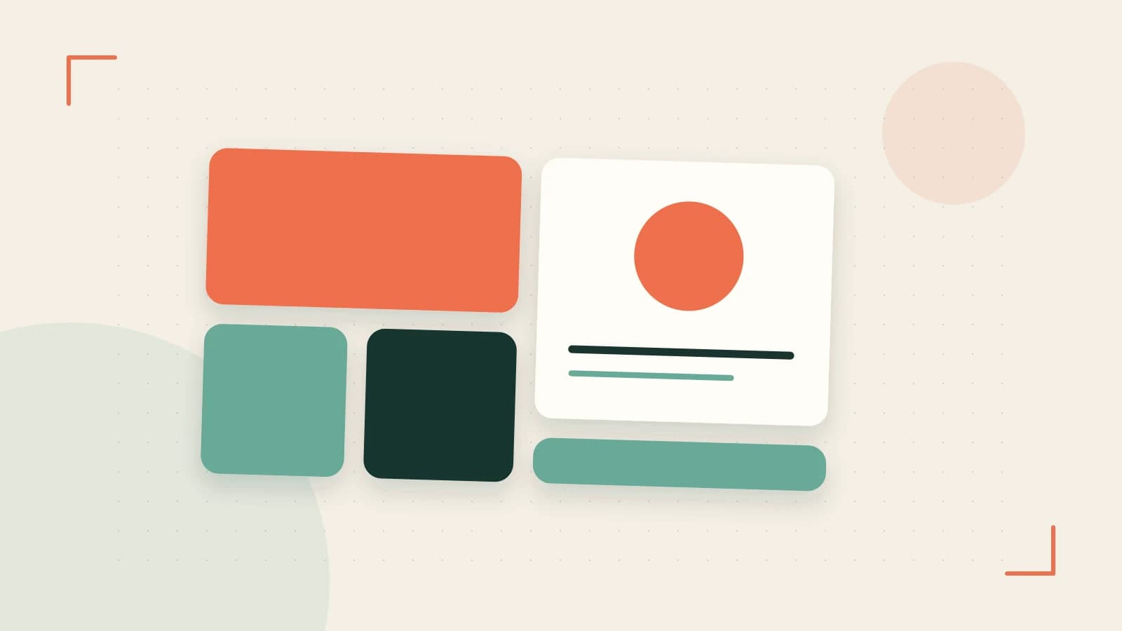 Editorial illustration of responsive browser layouts, overlapping design components and a color system