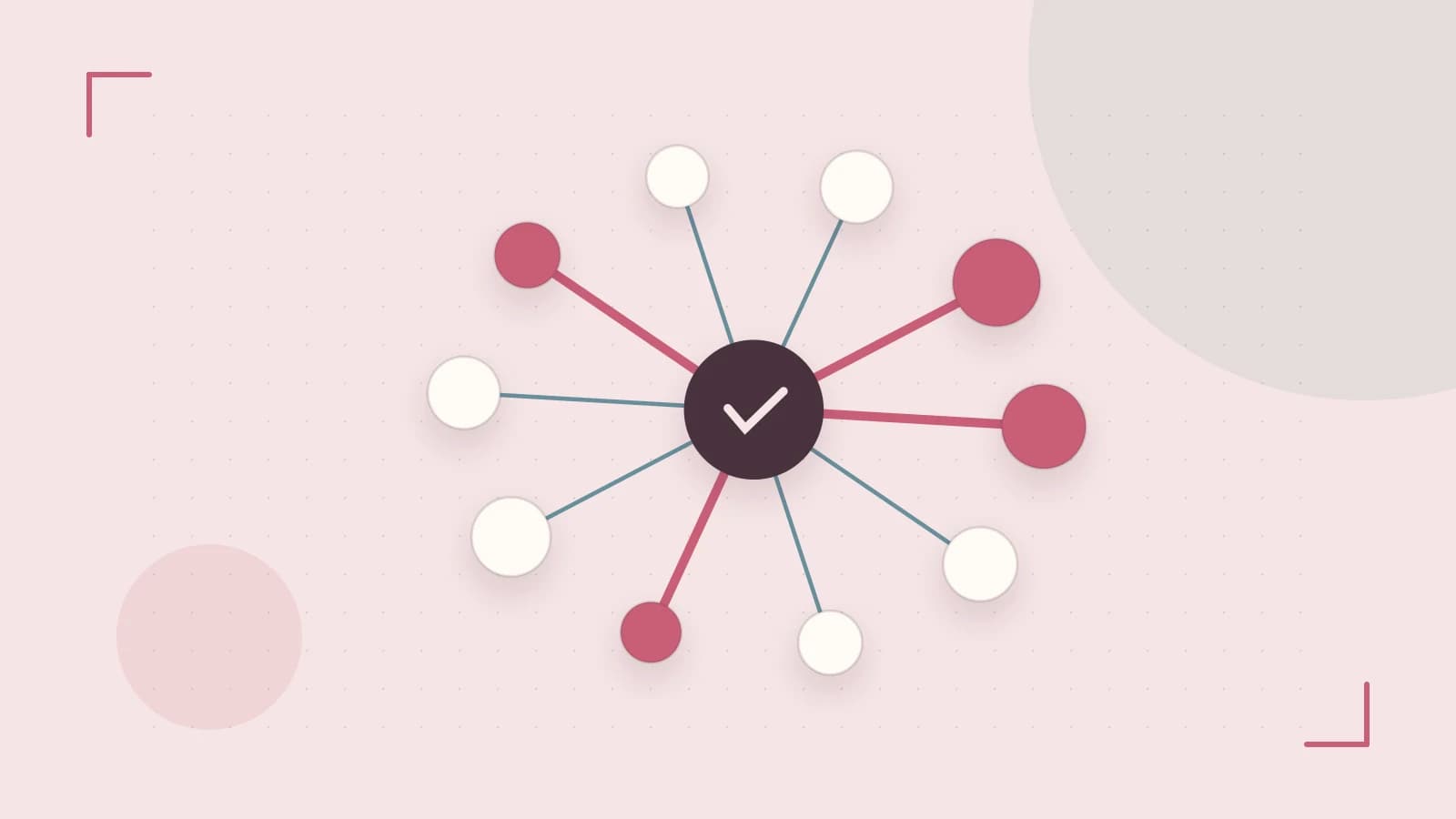 Editorial illustration of an algorithmic node graph with branching paths and a highlighted result