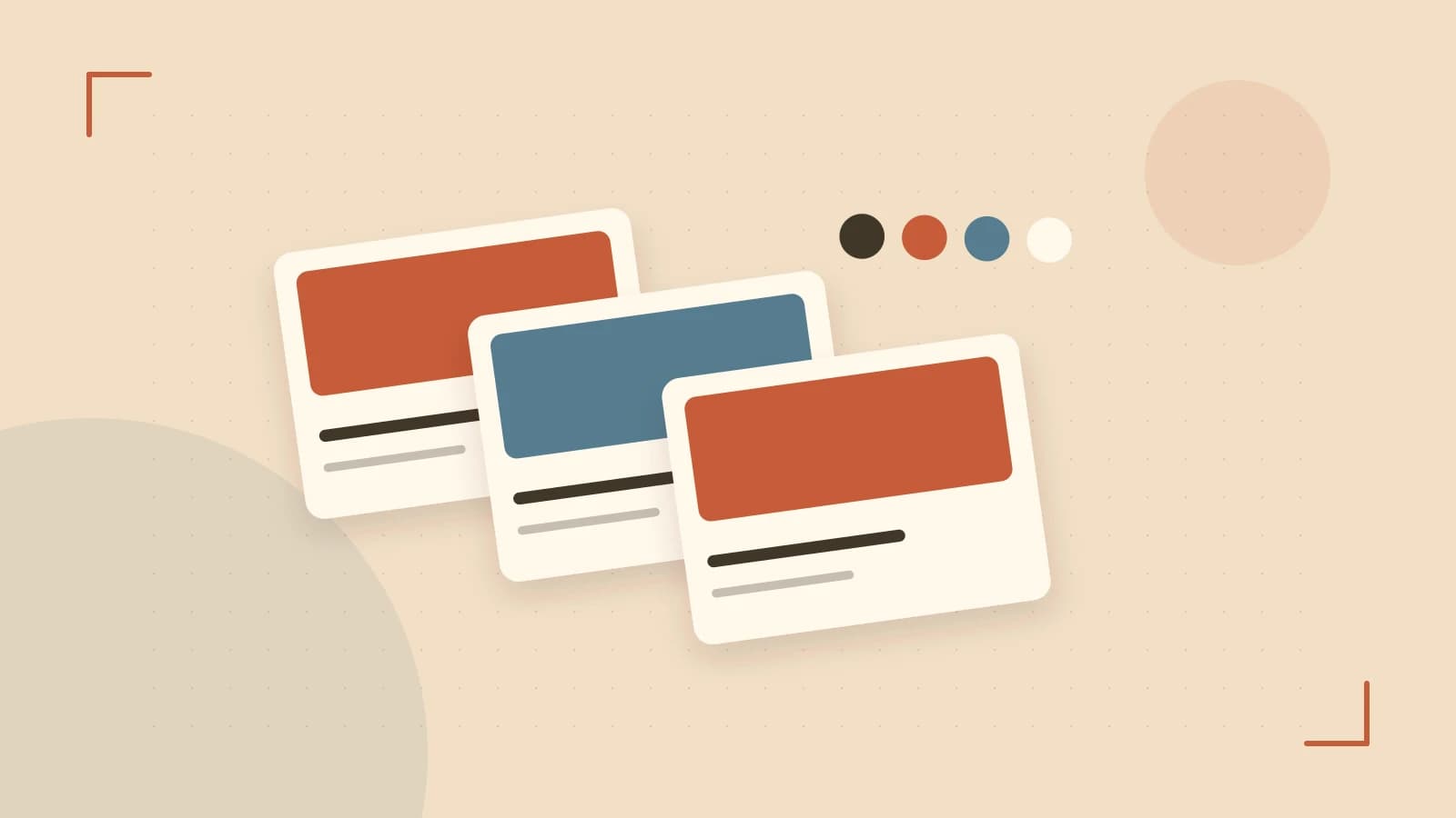 Editorial illustration of responsive browser layouts, overlapping design components and a color system