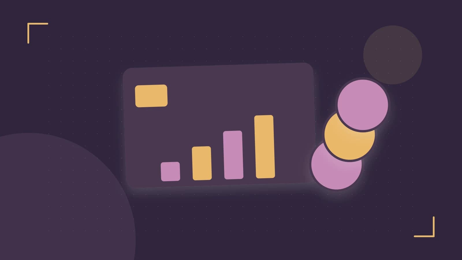 Editorial illustration of abstract coins, a payment card and a geometric financial chart without data labels