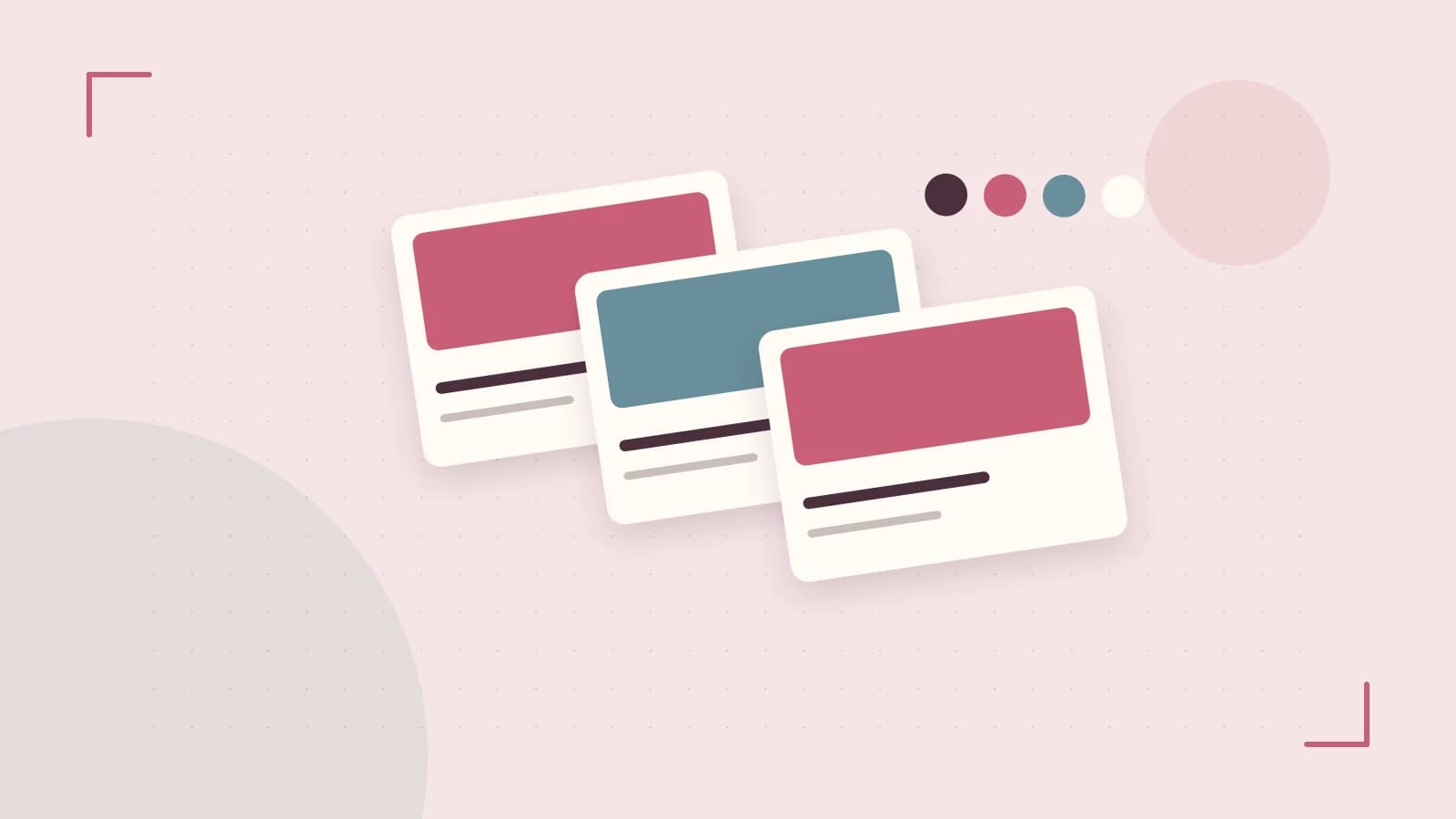 Editorial illustration of responsive browser layouts, overlapping design components and a color system