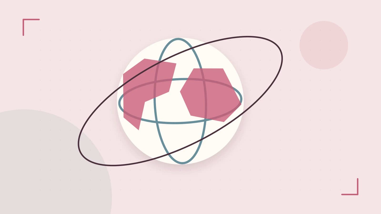 Editorial illustration of an editorial globe with meridians and layered geographic shapes