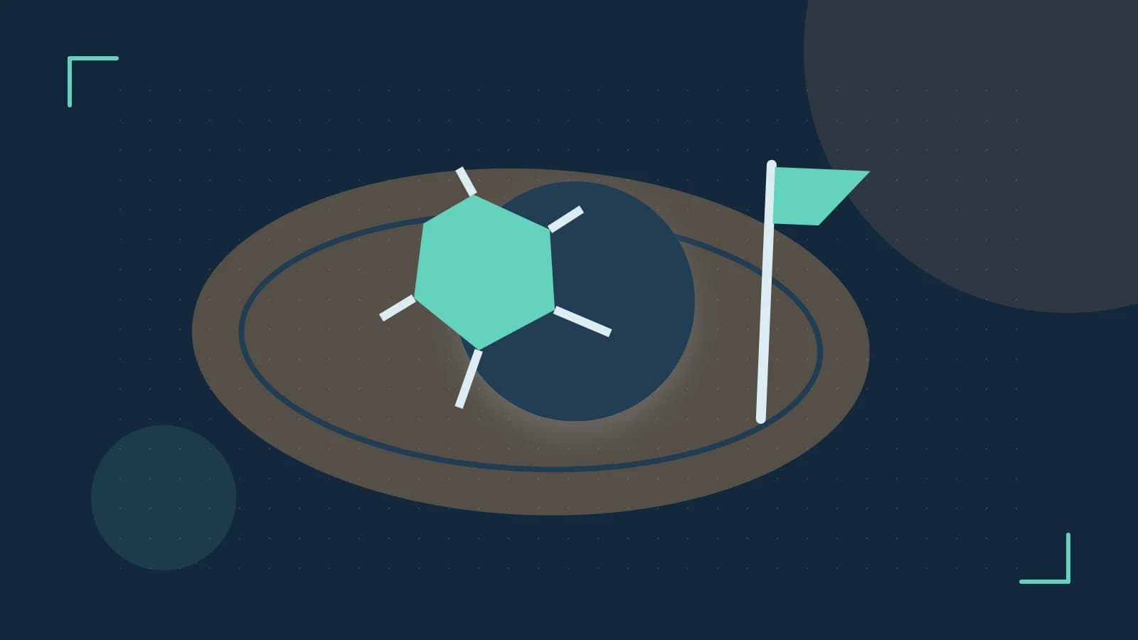 Editorial illustration of a stylized sports ball, stadium geometry and dynamic arcs