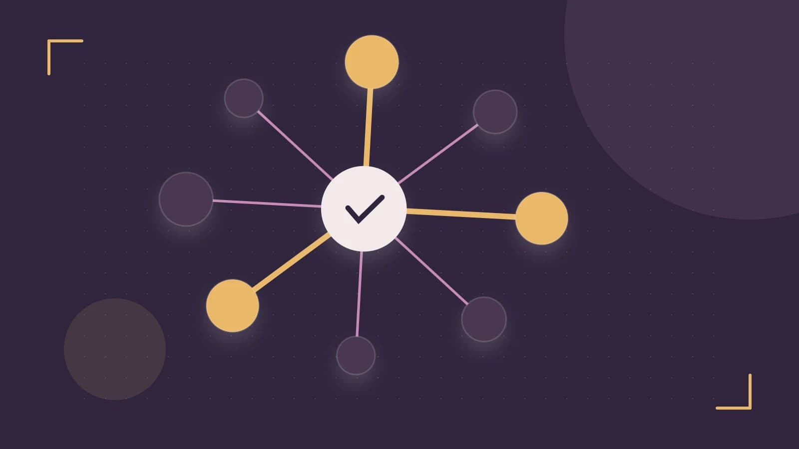 Editorial illustration of an algorithmic node graph with branching paths and a highlighted result
