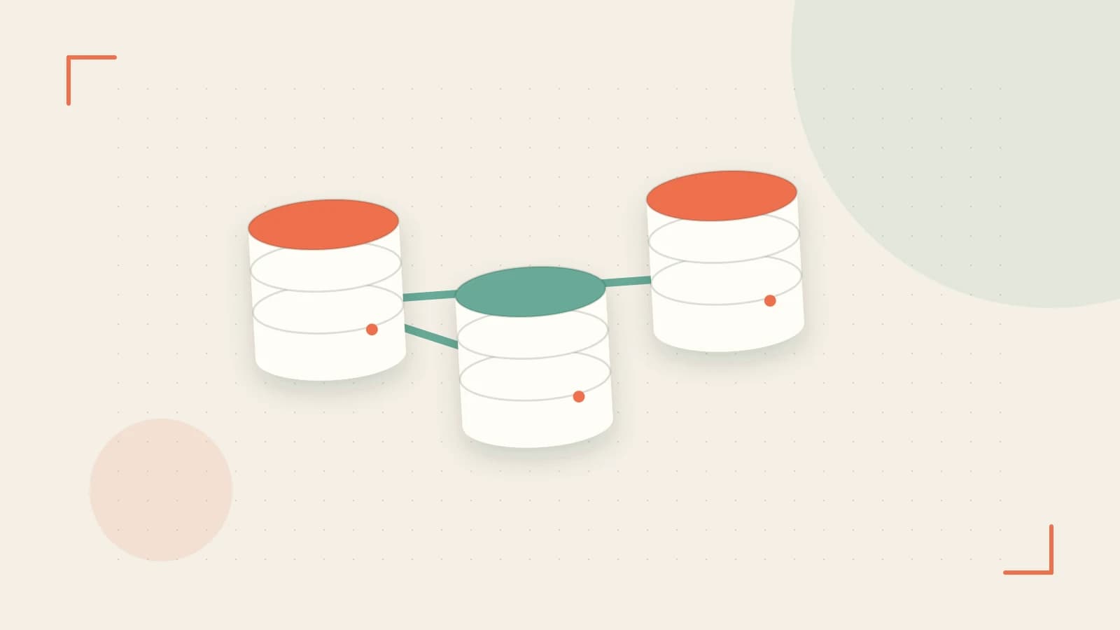 Editorial illustration of structured records, database cylinders and relationships between tables