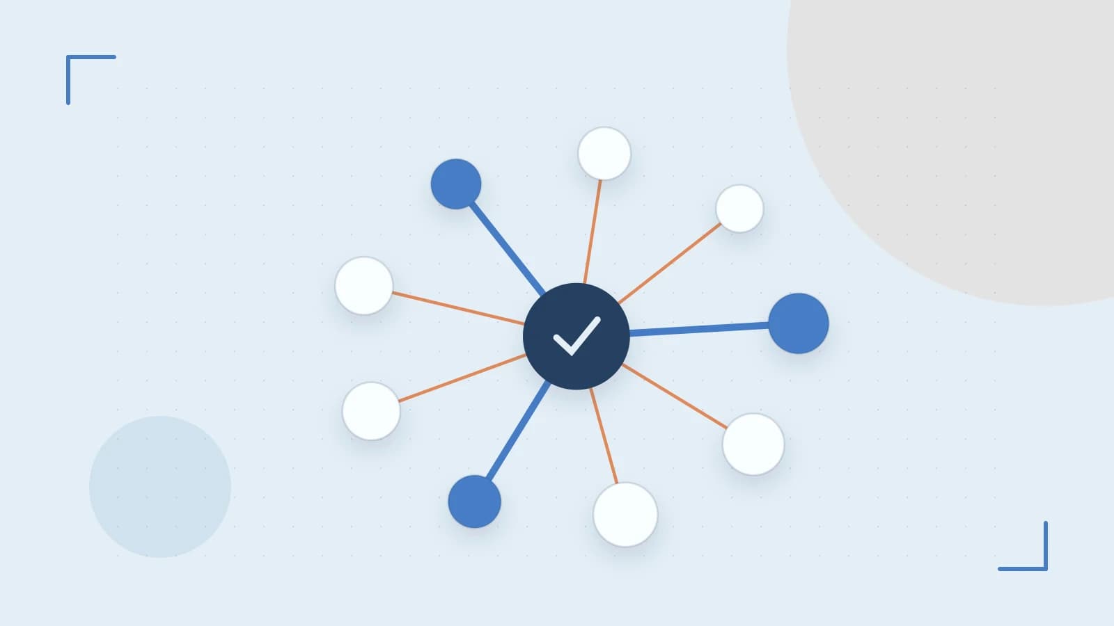 Editorial illustration of an algorithmic node graph with branching paths and a highlighted result