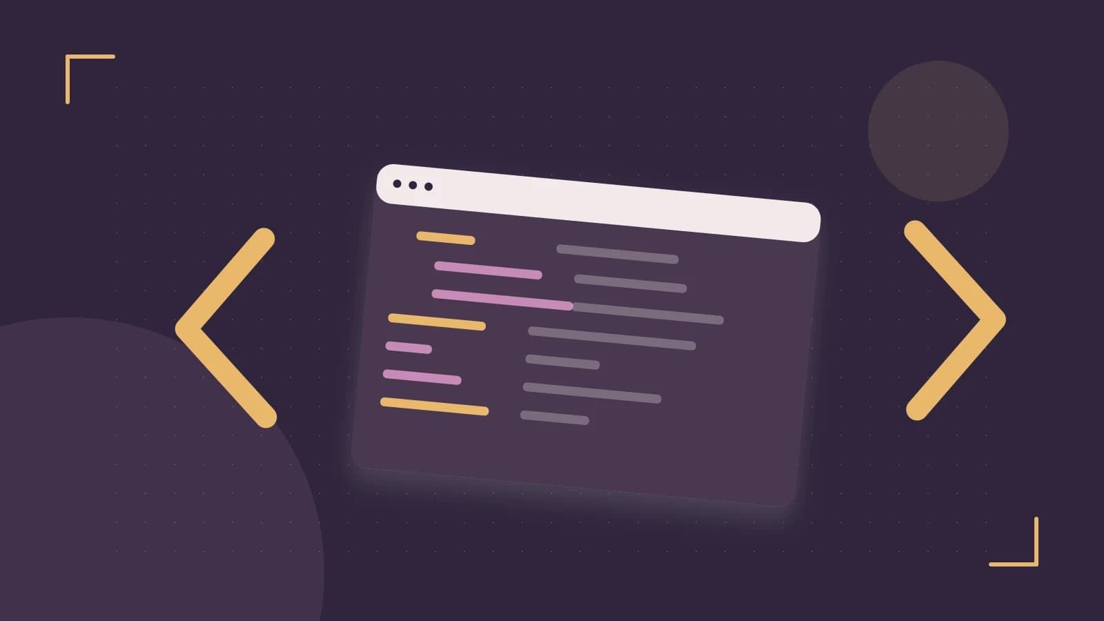 Editorial illustration of an abstract code editor, syntax blocks and oversized programming brackets