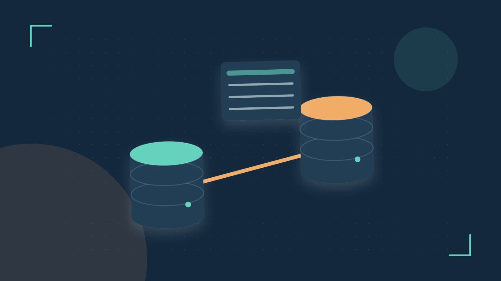 Editorial illustration of structured records, database cylinders and relationships between tables
