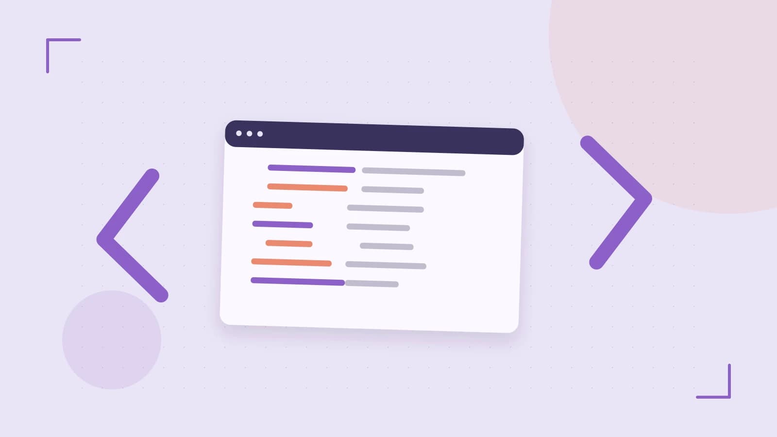 Editorial illustration of an abstract code editor, syntax blocks and oversized programming brackets