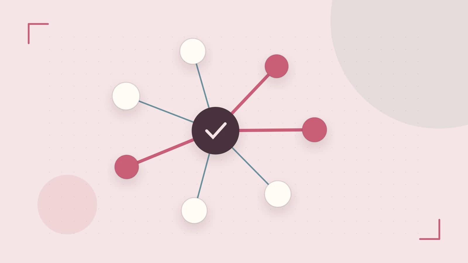 Editorial illustration of an algorithmic node graph with branching paths and a highlighted result