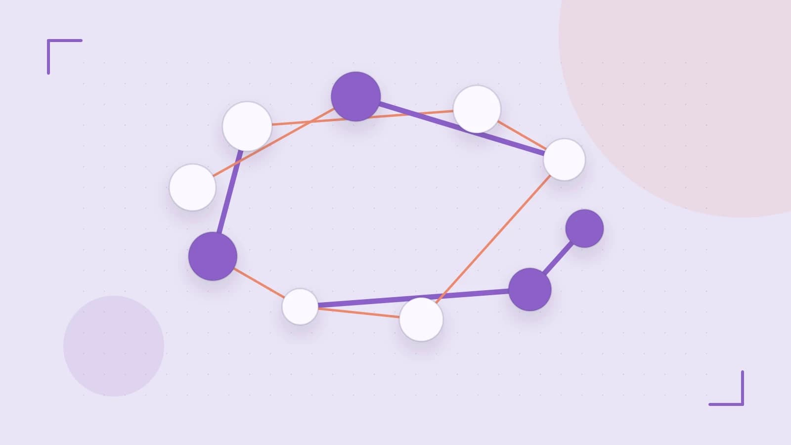 Editorial illustration of an algorithmic node graph with branching paths and a highlighted result
