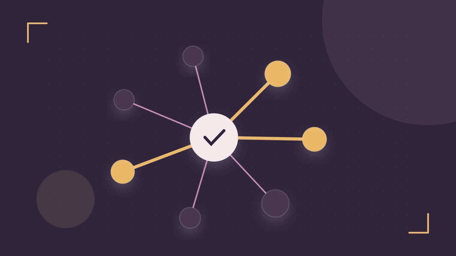 Editorial illustration of an algorithmic node graph with branching paths and a highlighted result