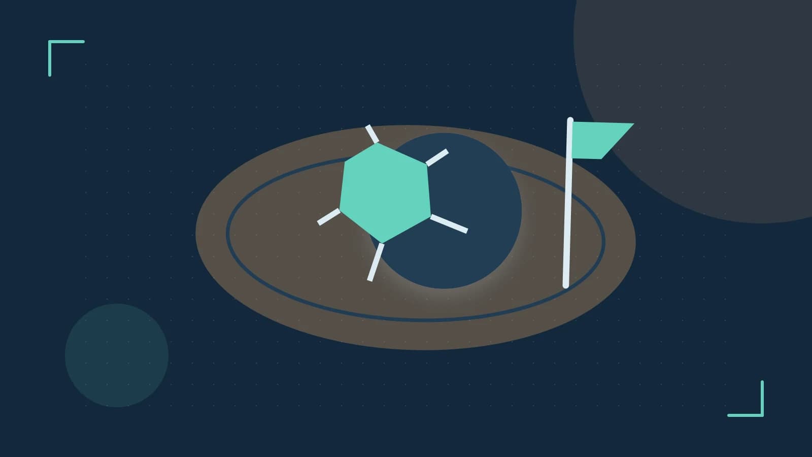 Editorial illustration of a stylized sports ball, stadium geometry and dynamic arcs