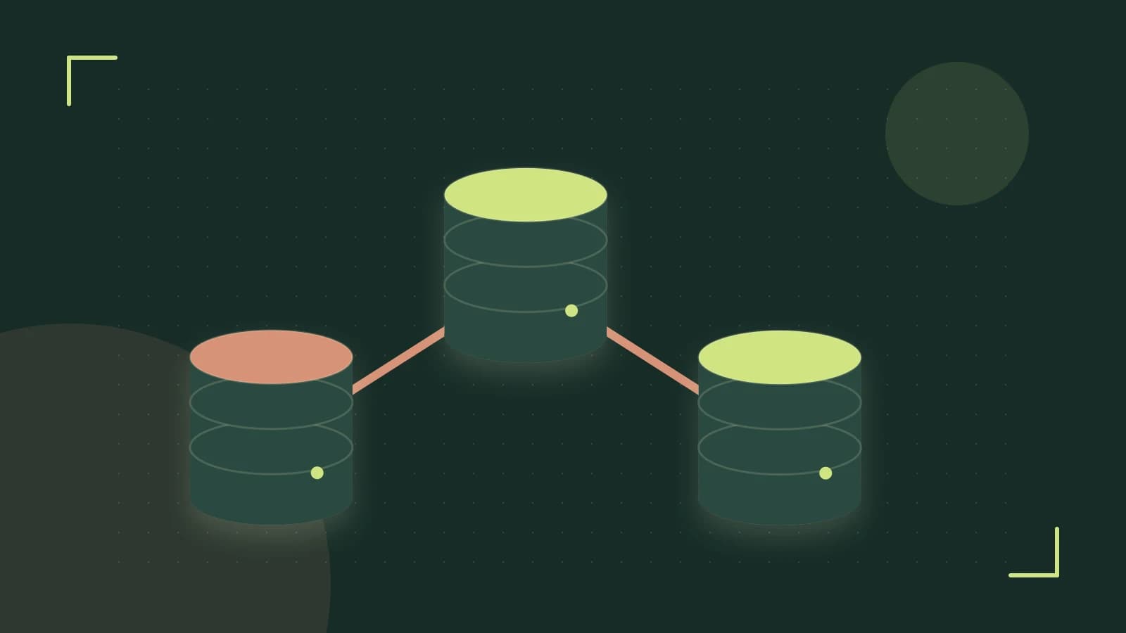 Editorial illustration of structured records, database cylinders and relationships between tables