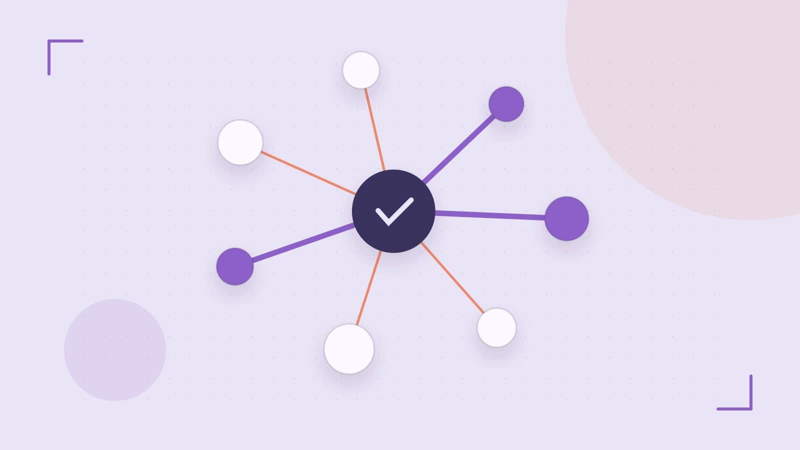 Editorial illustration of an algorithmic node graph with branching paths and a highlighted result