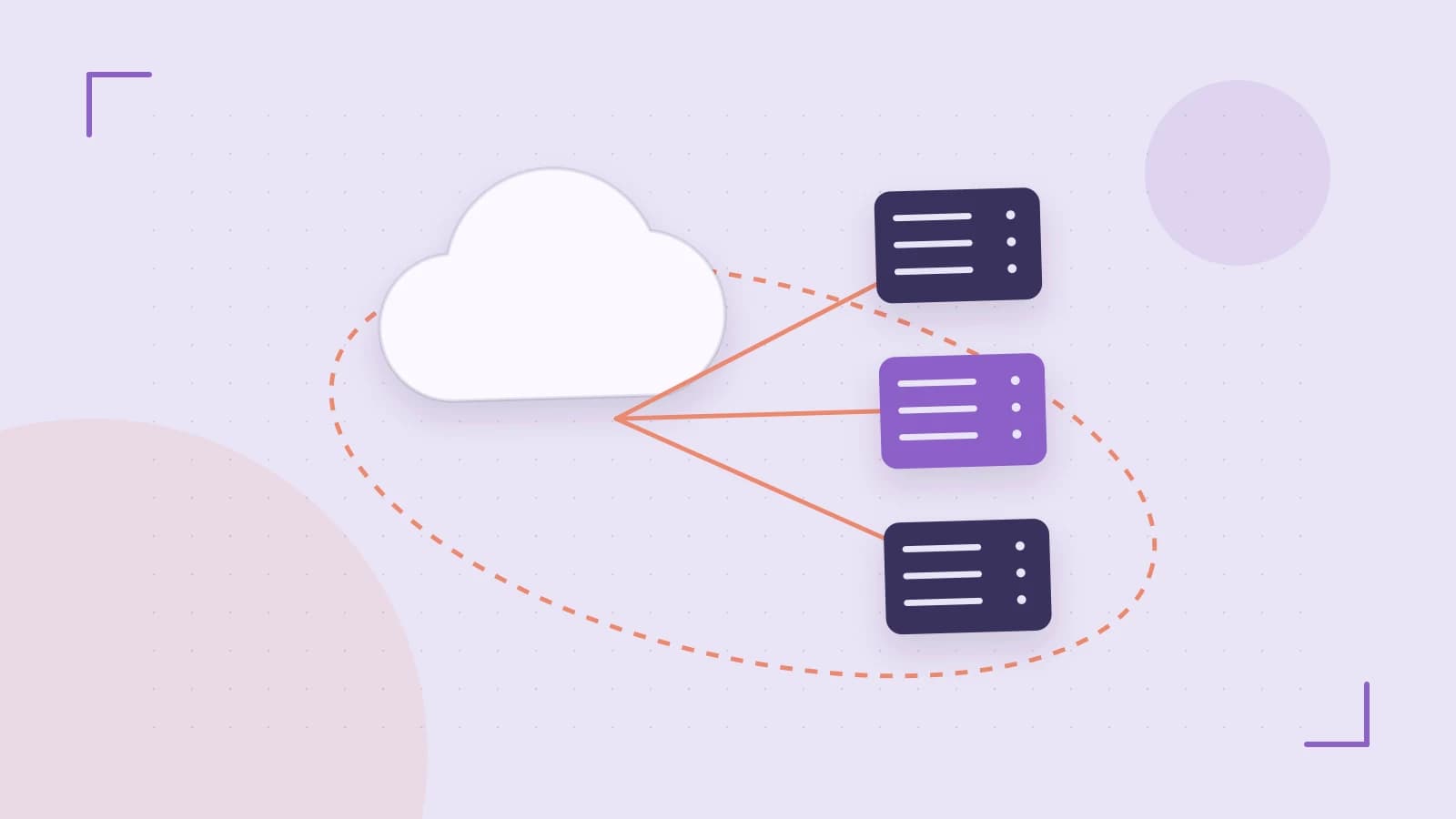 Editorial illustration of cloud infrastructure, connected server racks and an orbital service map