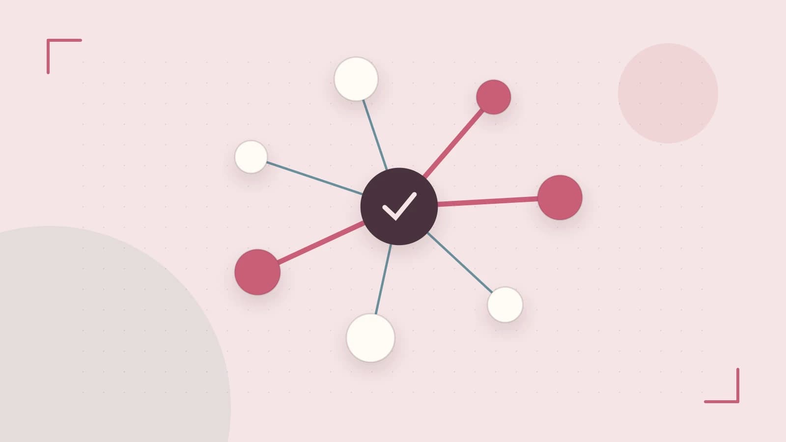 Editorial illustration of an algorithmic node graph with branching paths and a highlighted result