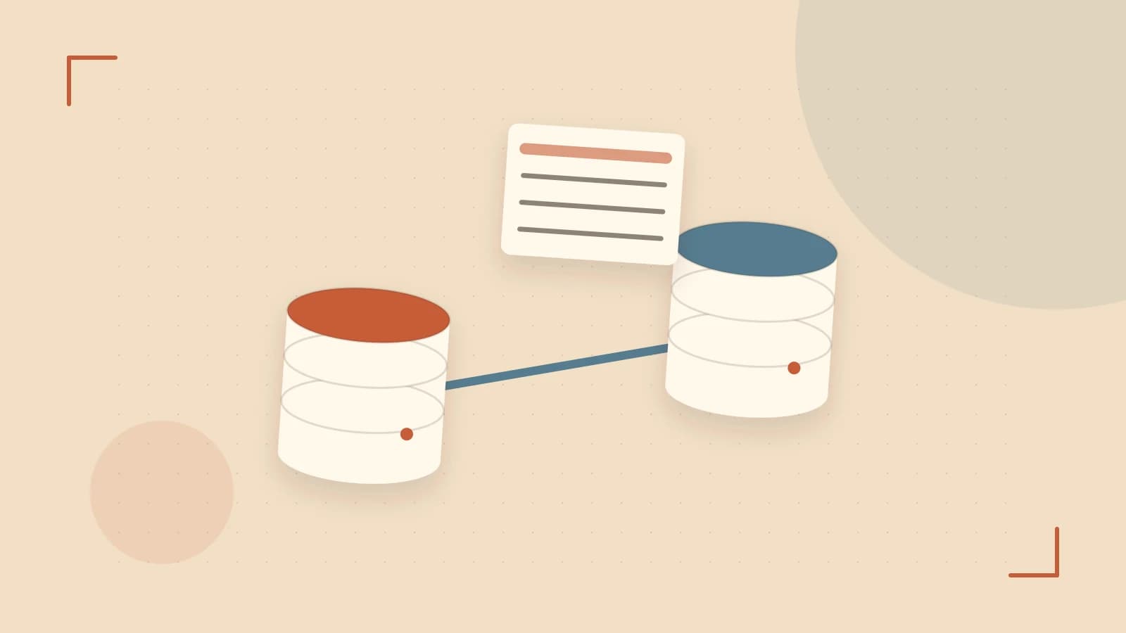 Editorial illustration of structured records, database cylinders and relationships between tables