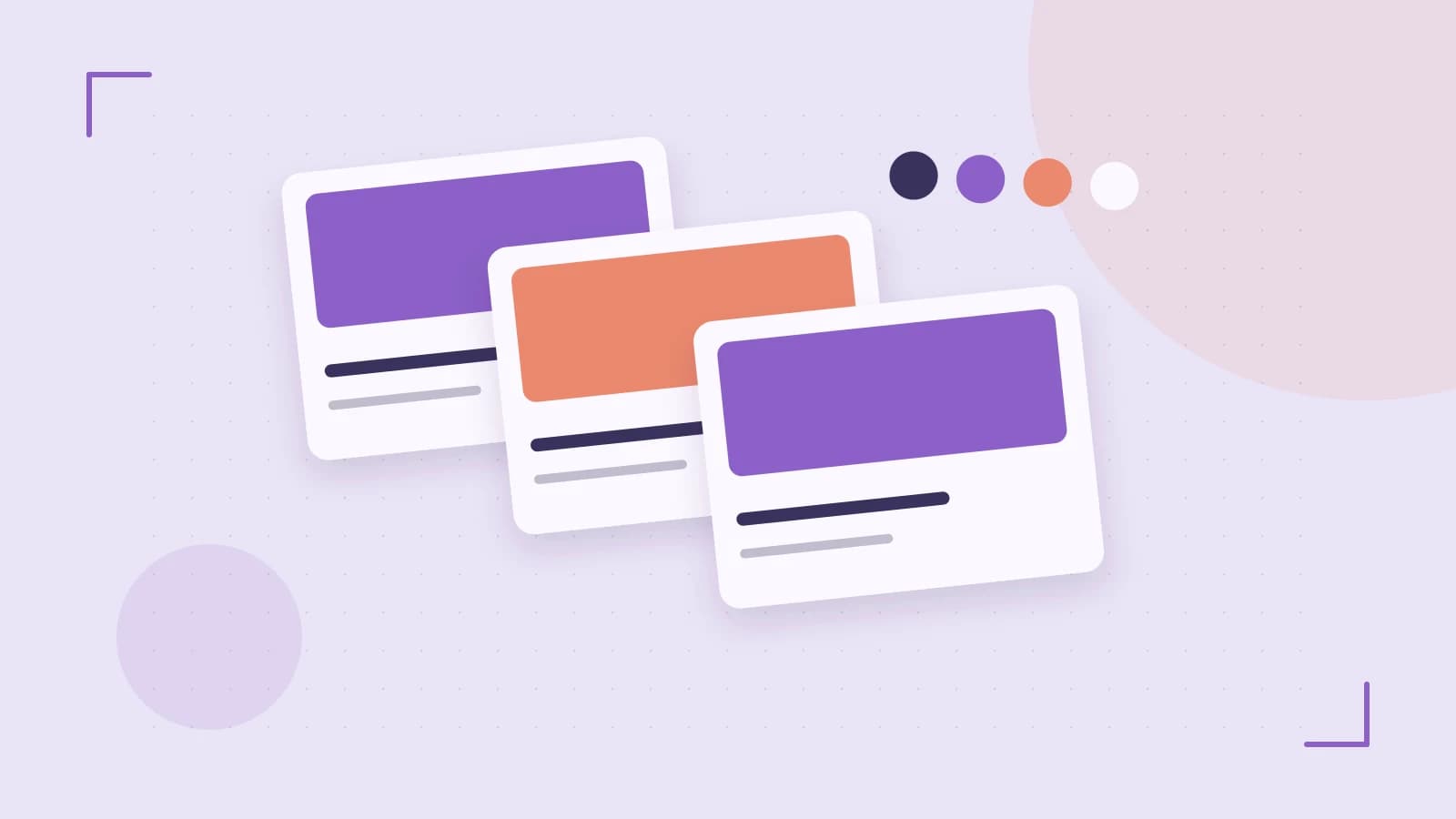 Editorial illustration of responsive browser layouts, overlapping design components and a color system