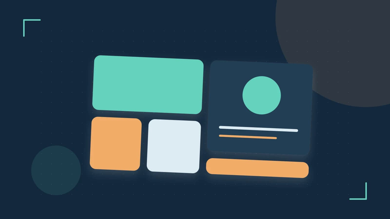 Editorial illustration of responsive browser layouts, overlapping design components and a color system