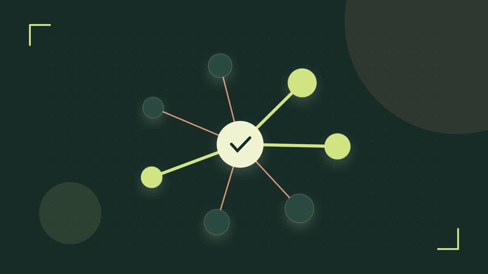 Editorial illustration of an algorithmic node graph with branching paths and a highlighted result