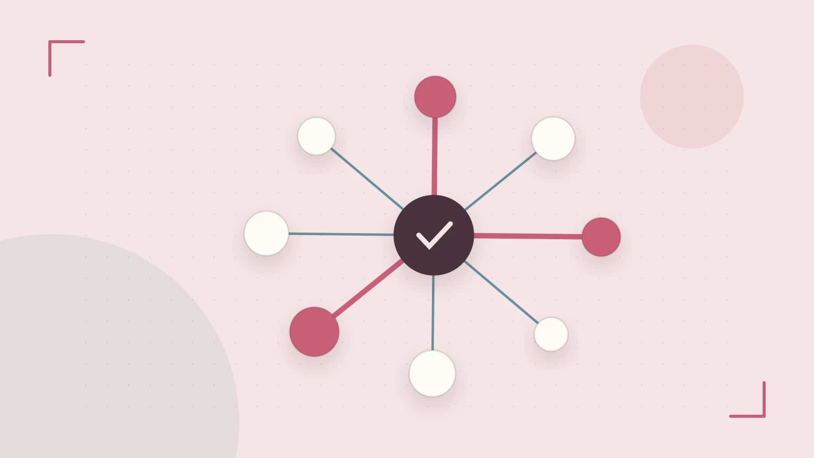 Editorial illustration of an algorithmic node graph with branching paths and a highlighted result