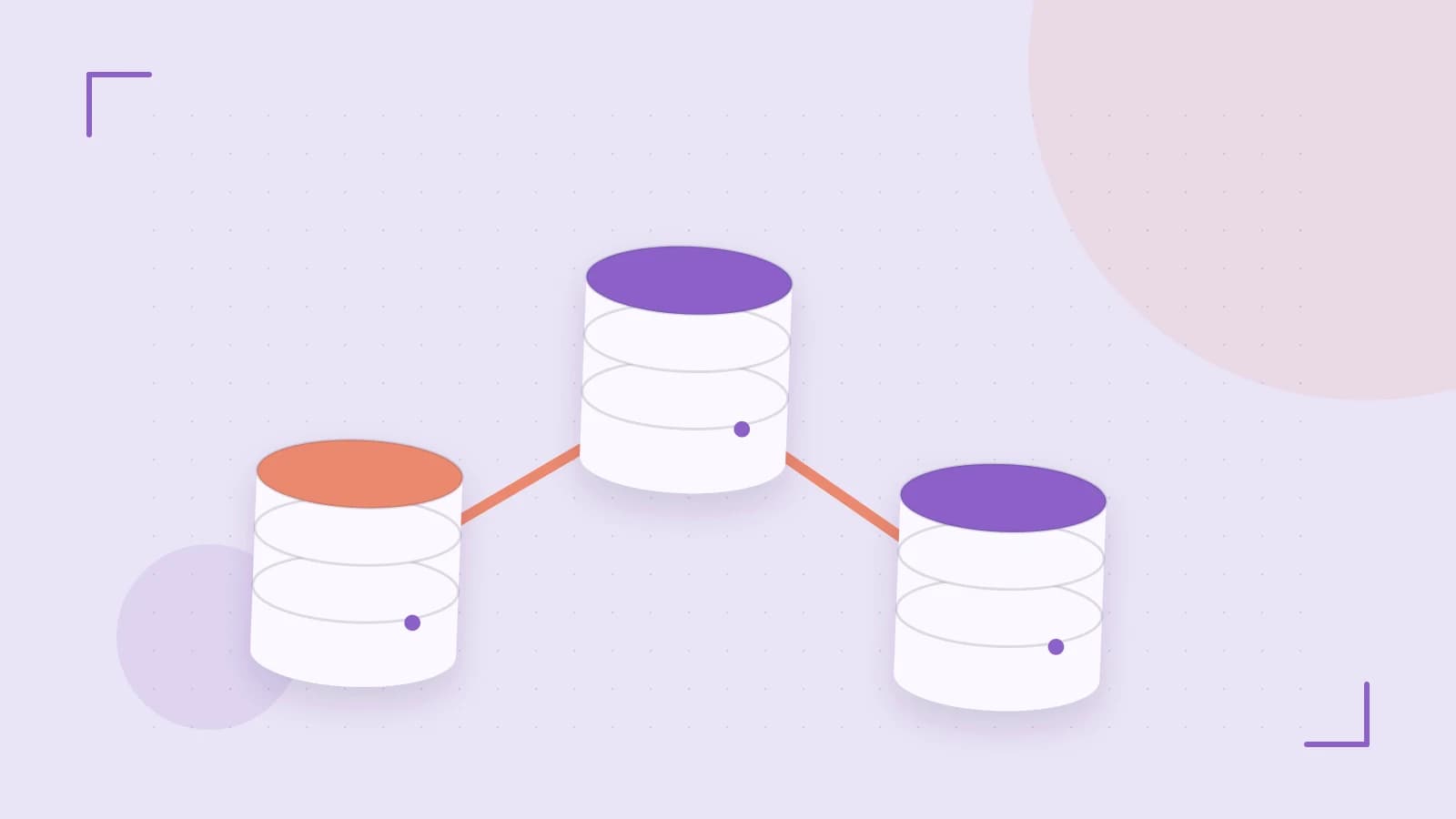 Editorial illustration of structured records, database cylinders and relationships between tables