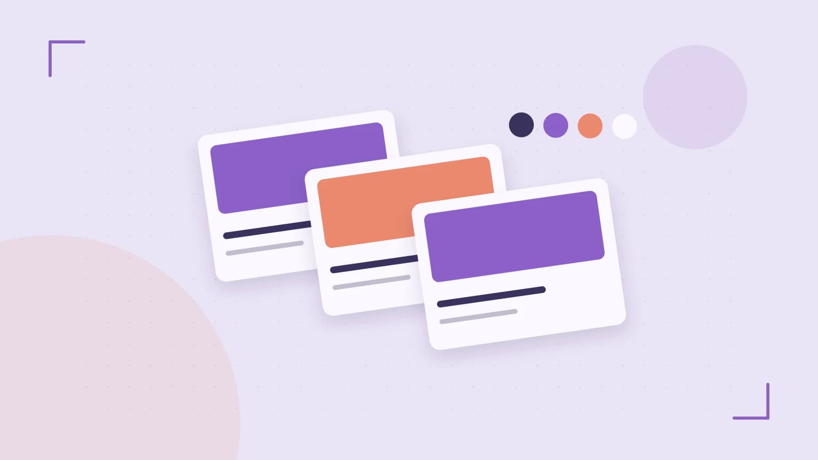Editorial illustration of responsive browser layouts, overlapping design components and a color system