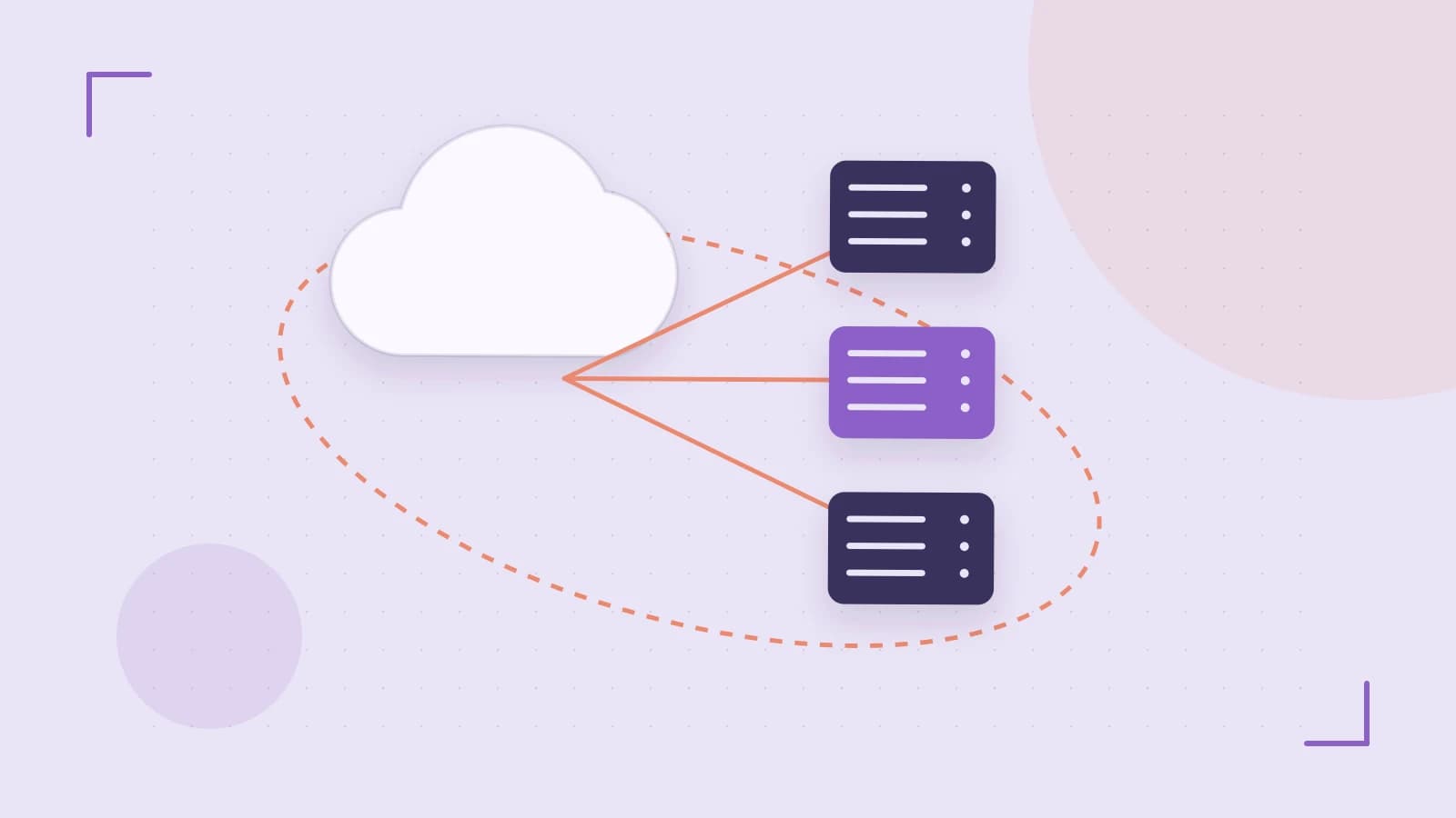 Editorial illustration of cloud infrastructure, connected server racks and an orbital service map