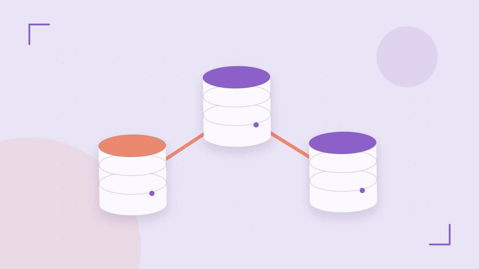 Editorial illustration of structured records, database cylinders and relationships between tables