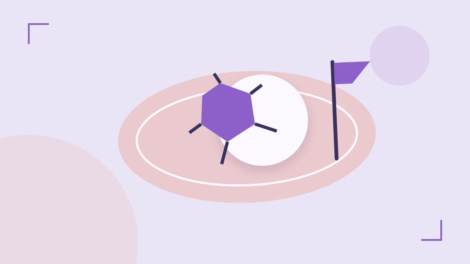 Editorial illustration of a stylized sports ball, stadium geometry and dynamic arcs