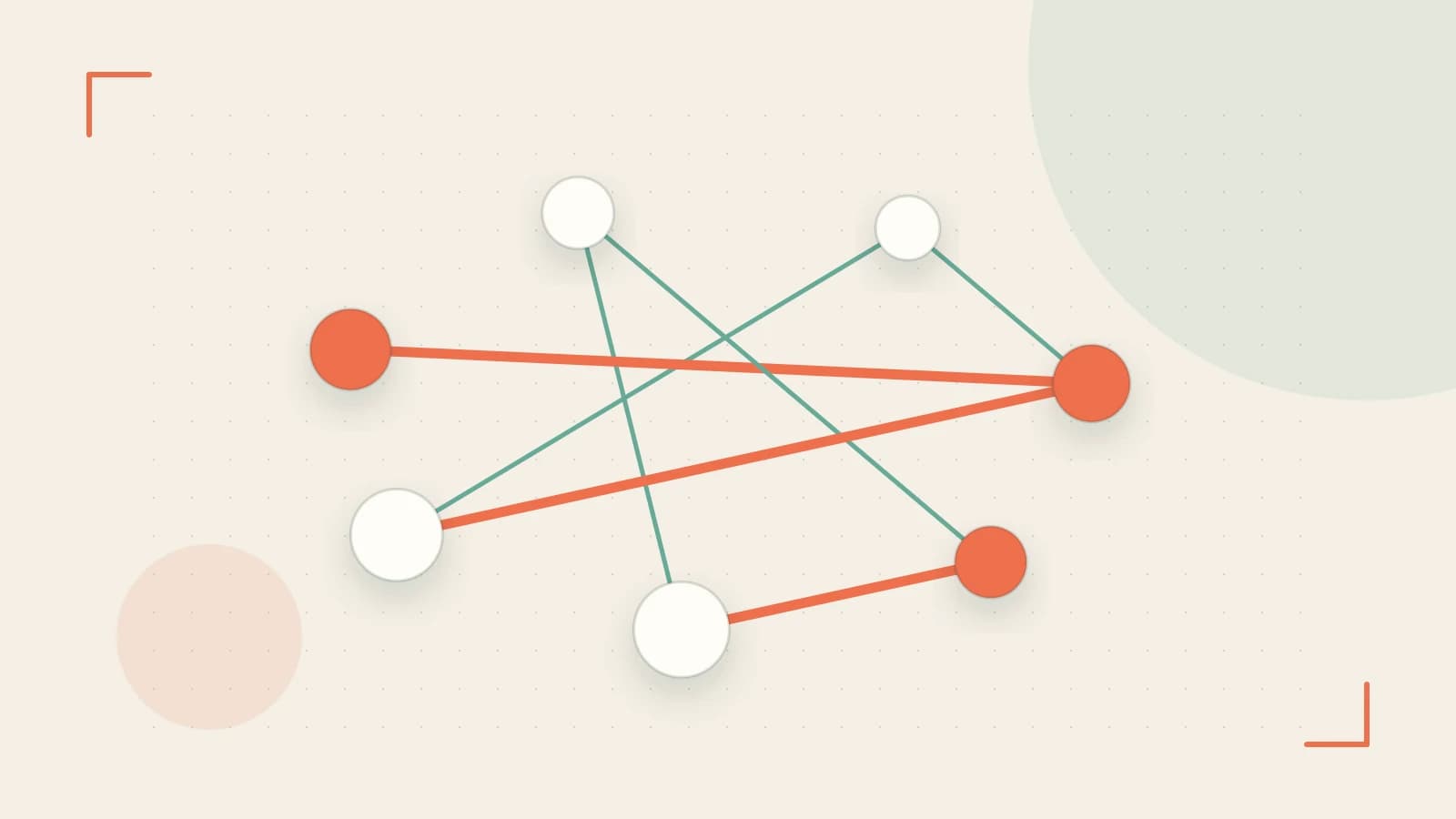 Editorial illustration of an algorithmic node graph with branching paths and a highlighted result