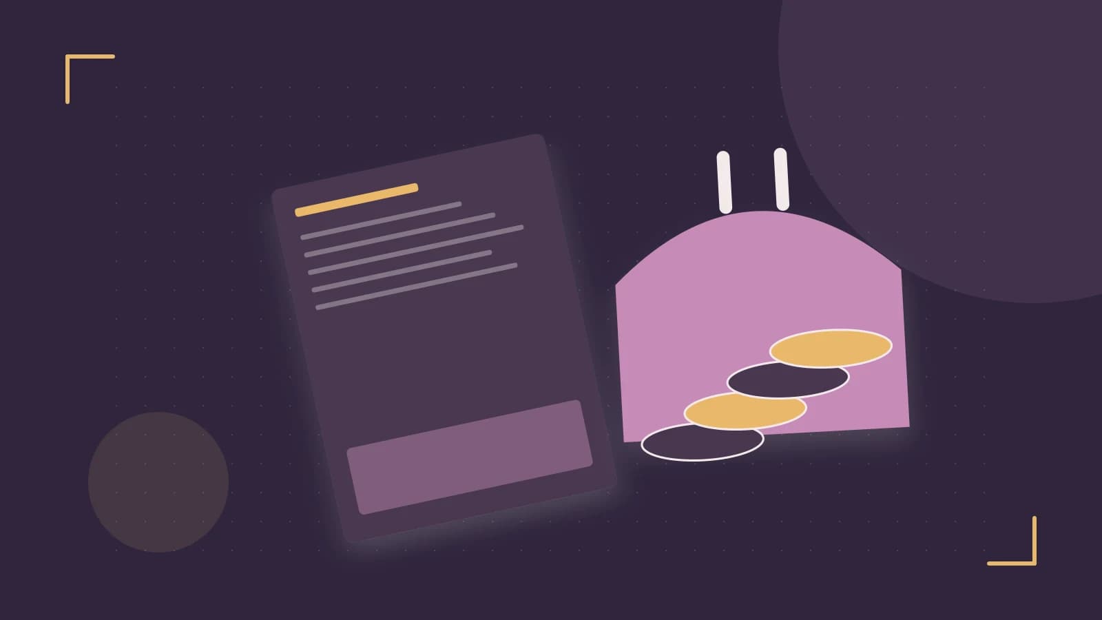 Editorial illustration of abstract coins, a payment card and a geometric financial chart without data labels