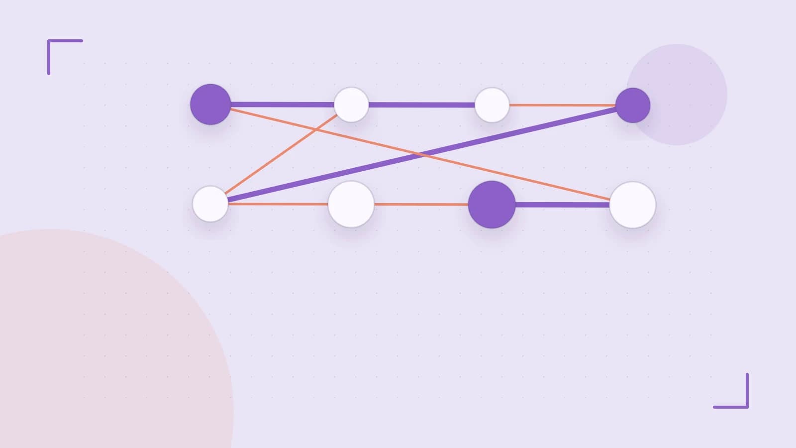 Editorial illustration of an algorithmic node graph with branching paths and a highlighted result