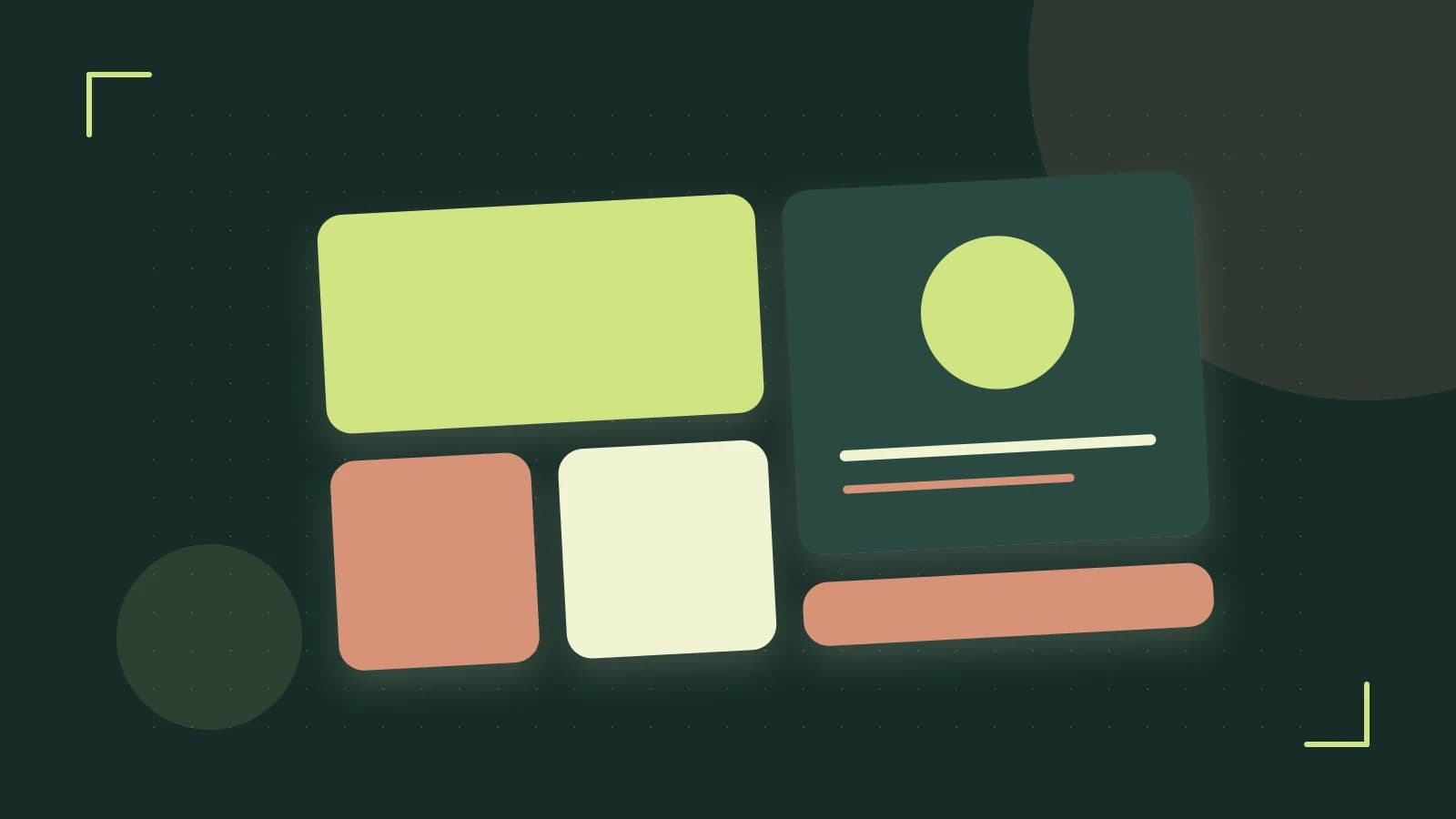 Editorial illustration of responsive browser layouts, overlapping design components and a color system