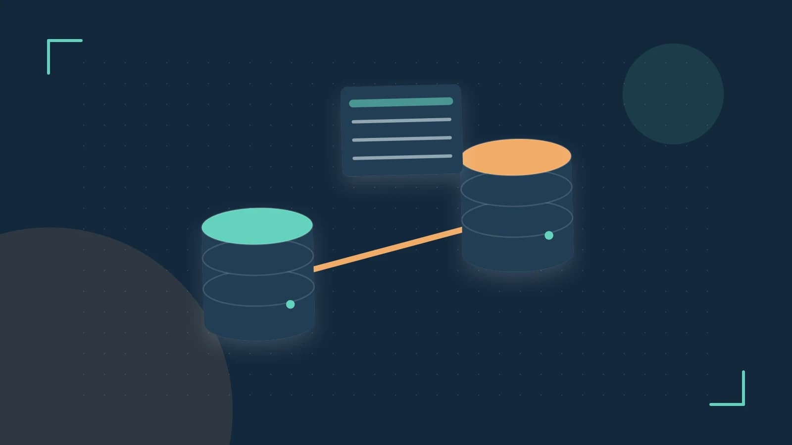Editorial illustration of structured records, database cylinders and relationships between tables