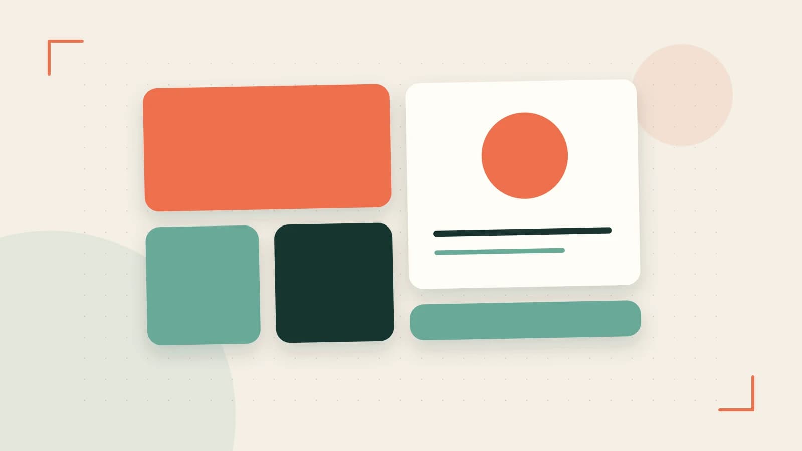 Editorial illustration of responsive browser layouts, overlapping design components and a color system
