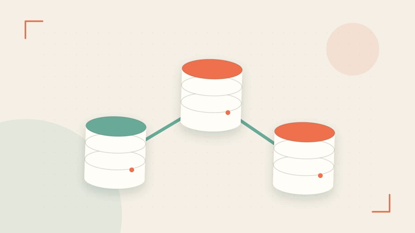 Editorial illustration of structured records, database cylinders and relationships between tables